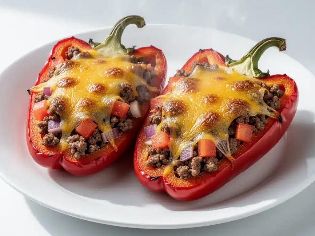Cheesy Ground Beef Stuffed Bell Peppers: Easy 30 Min Meal 4 cheesy ground beef stuffed bell peppers preparation steps