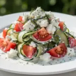 creamy cucumber tomato feta salad - featured image