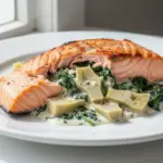 stuffed salmon with spinach artichoke - featured image