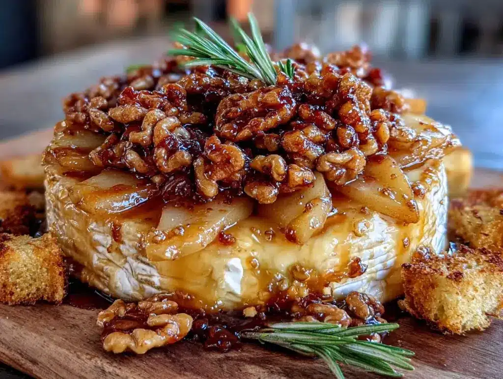 fall baked brie with caramelized pears - featured image