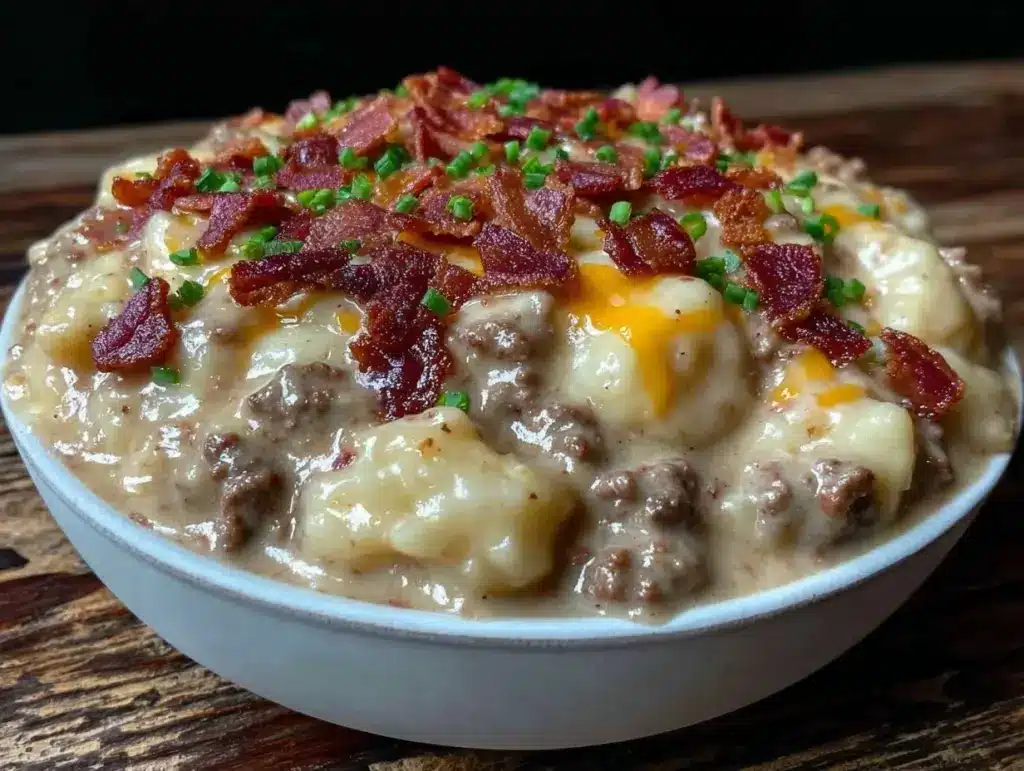 slow cooker cheeseburger potato soup - featured image